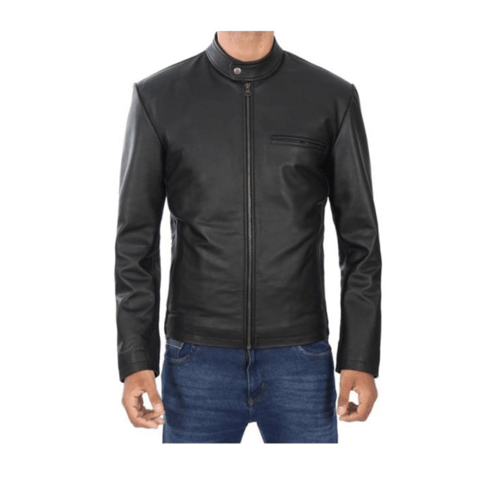 Plain20And20Simple20Black20Leather20Motorcycle20Jacket20Front