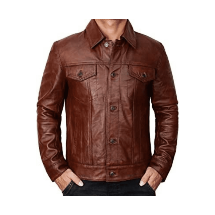 Stunning20Tan20Leather20Biker20Jacket20Mens20With20Shirt20Collar20Front