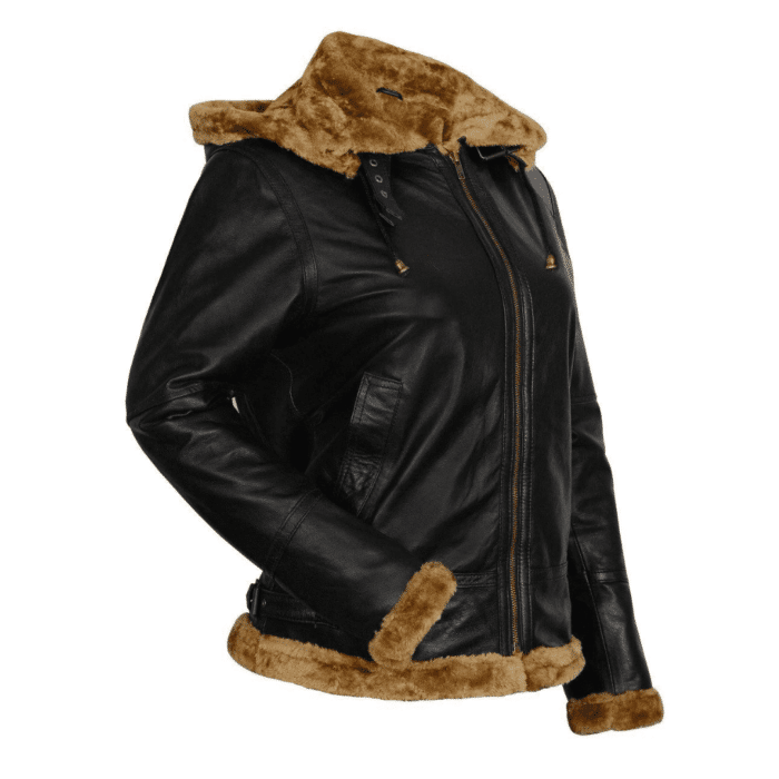 Stylish20Womens20Black20Shearling20Bomber20Jacket20With20Fur20Hood20Right20Side