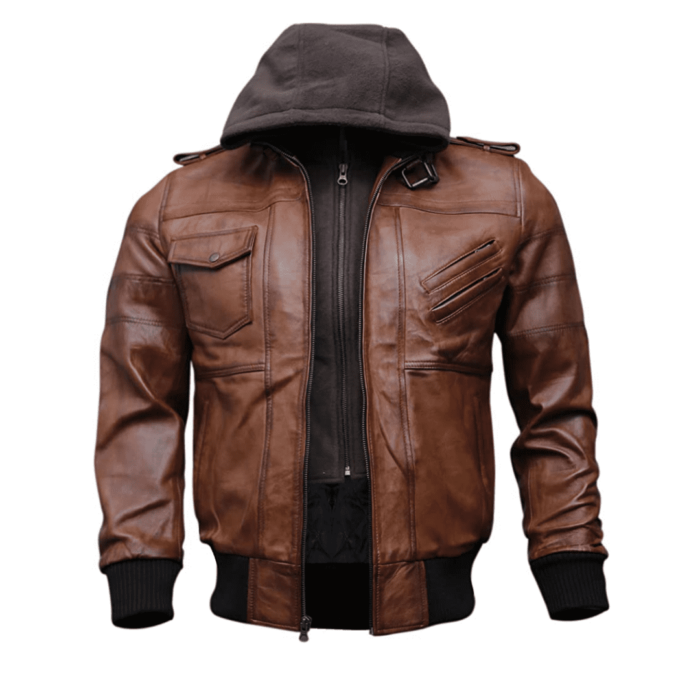 Vintage Inspired20Mens20Brown20Leather20Bomber20Jacket20With20Hood20Front