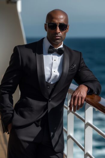 Black Satin Three-Piece Tuxedo for Cruise