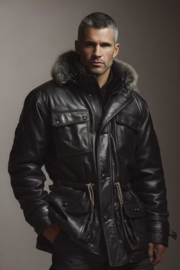 H&B Tailored Clothing 10 Harrington Black Gloss Leather Parka