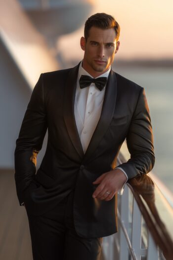 Jet Black Satin Shawl Lapel Tuxedo for Cruise