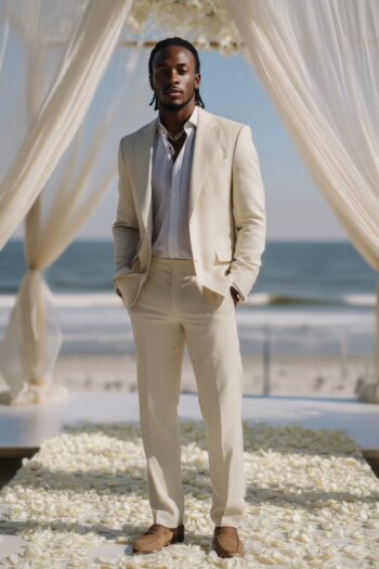 H&B Tailored Clothing 32 Marlow Beige Two Piece Wool Blend Summer Wedding Suit