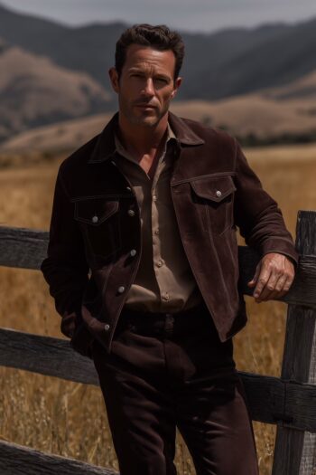 Harrington Chocolate Brown Suede Trucker Jacket