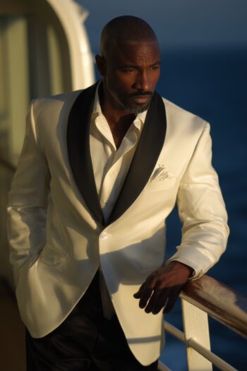 White Tuxedo with Black Shawl Lapel for Cruise