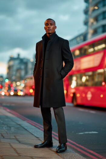 Breslin Black Wool Long Coat