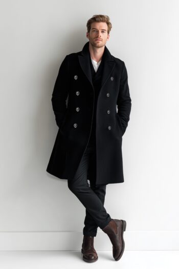 Montrose Black Wool Long Coat