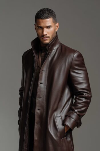 Valerio Espresso Brown Leather Long Coat